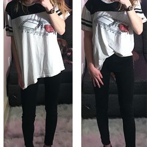 Paramore White T-Shirt with Black Striped Sleeves